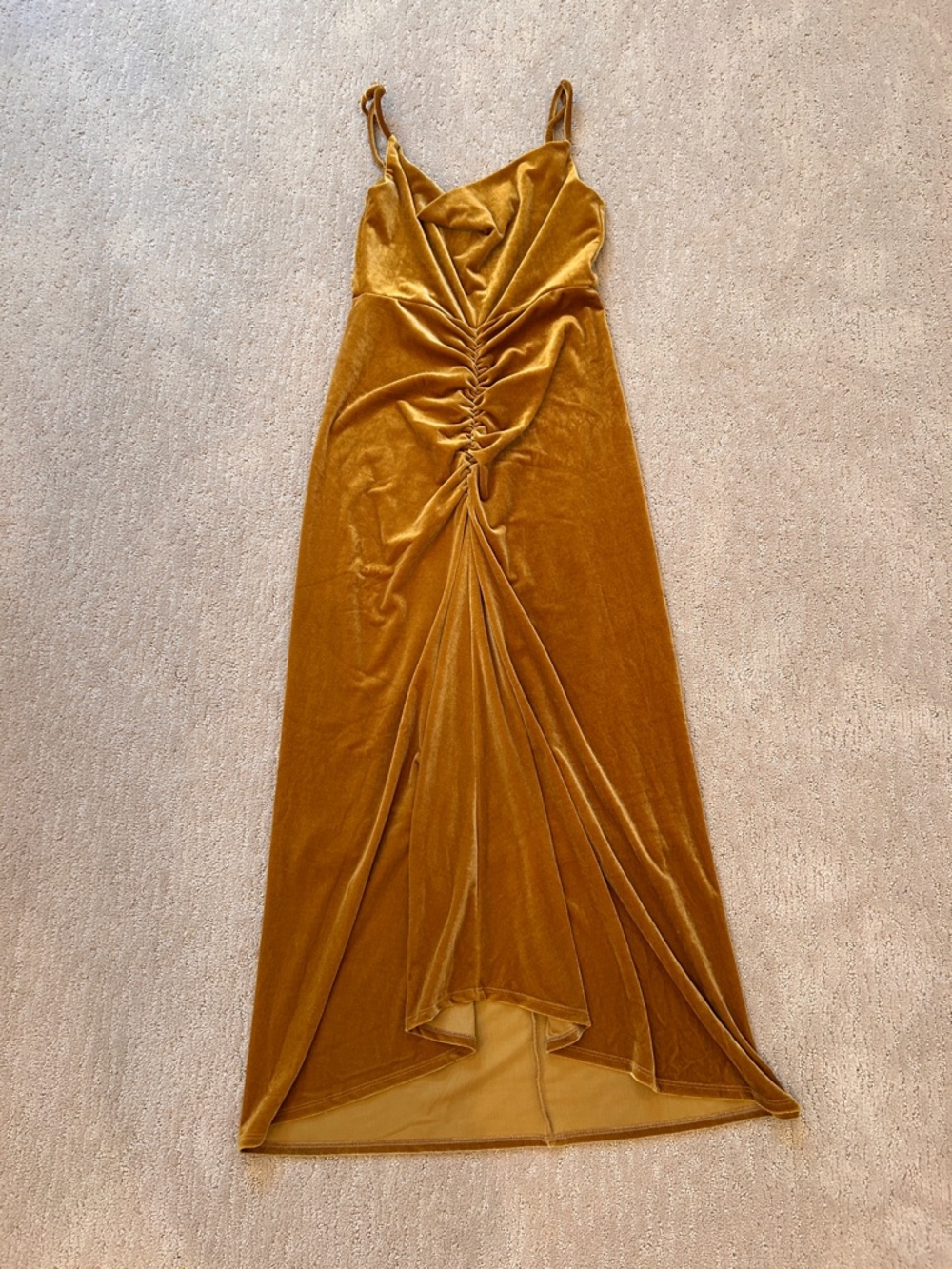 Zara Gold Velvet Ruched Maxi Slip Dress - Picture 2 of 6
